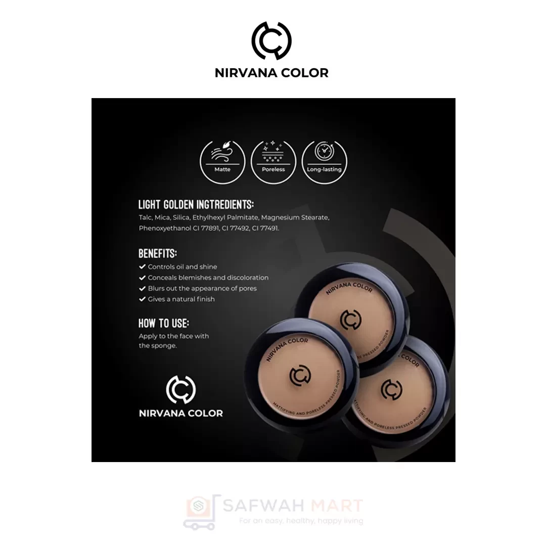 Nirvana Color Mattifying And Poreless Pressed Powder (Light Golden)