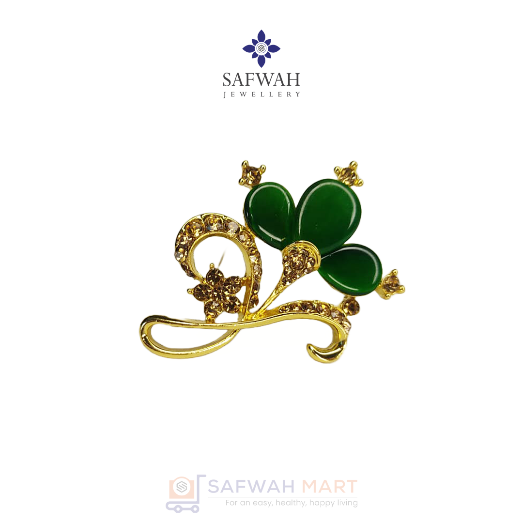 Golden 3 Petal Brooch (Emerald)