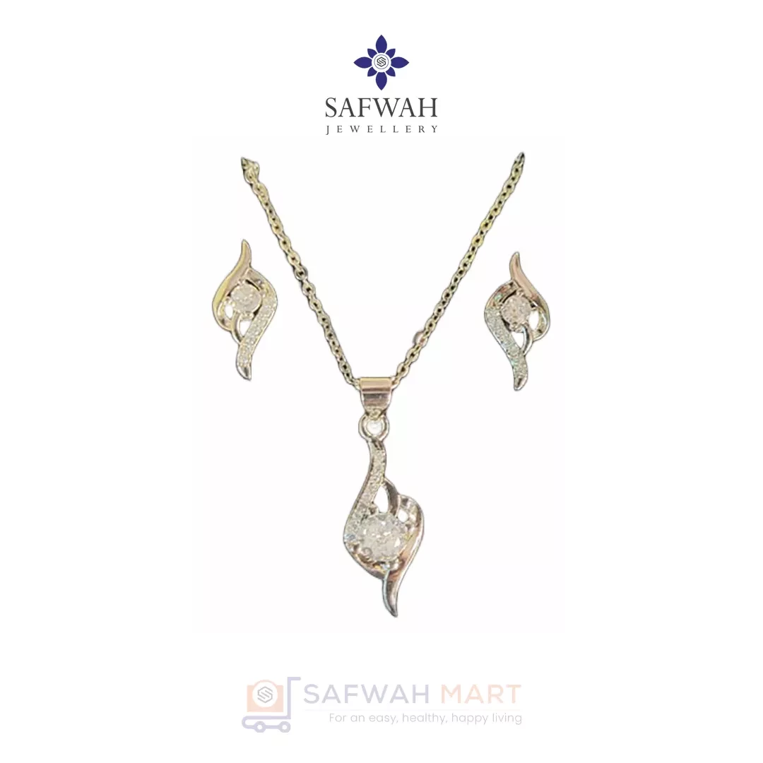 Necklace & Earring Set Small Silver Spiral Crystal