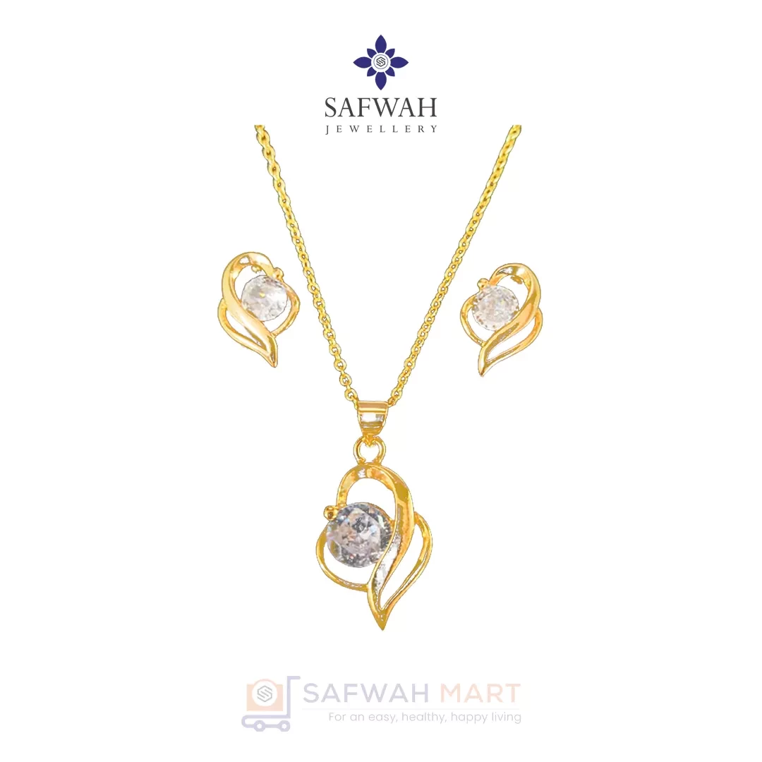 Necklace & Earring Set Big Golden Spiral Crystal